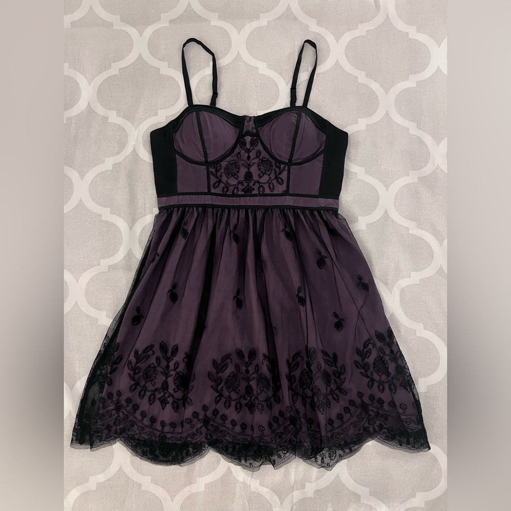 NWT - American Eagle Outfitters - Black & Mauve Dress with Black Mesh Overlay
